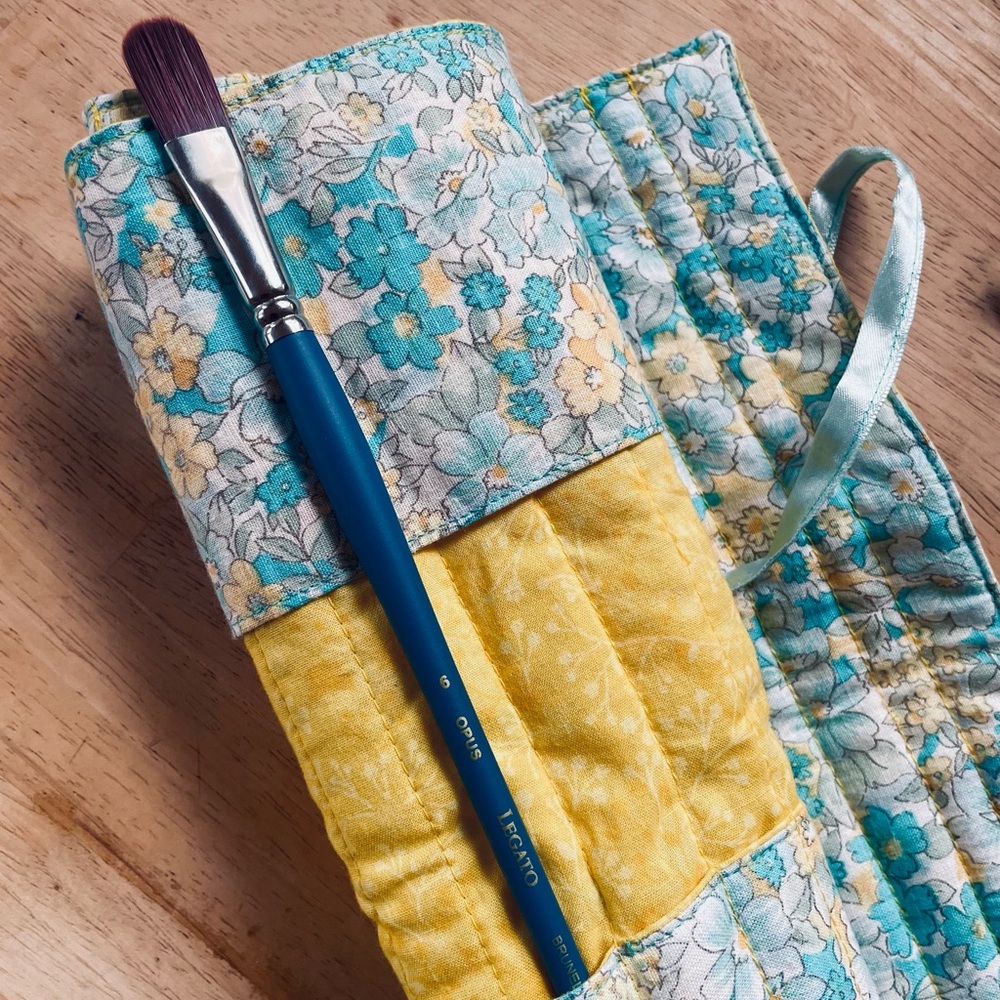 Floral Quilted Table Runner with Yellow Accent